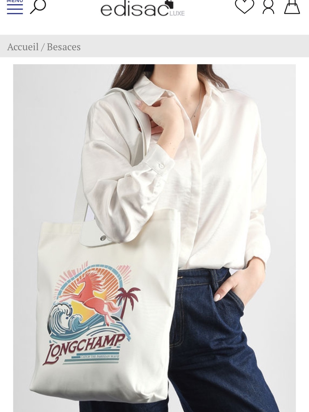 Longchamp NWTs White Canvas Tote with matching pouch